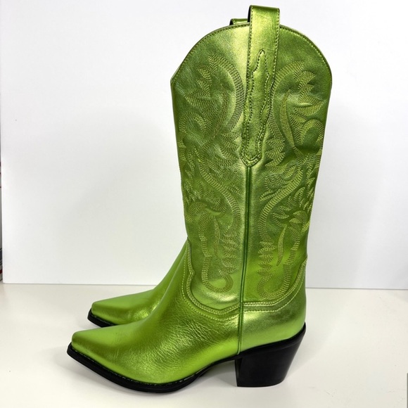 JEFFREY CAMPBELL Free People NEW Dagget Western Boots Metallic Green NEW Size 7 - Picture 9 of 16